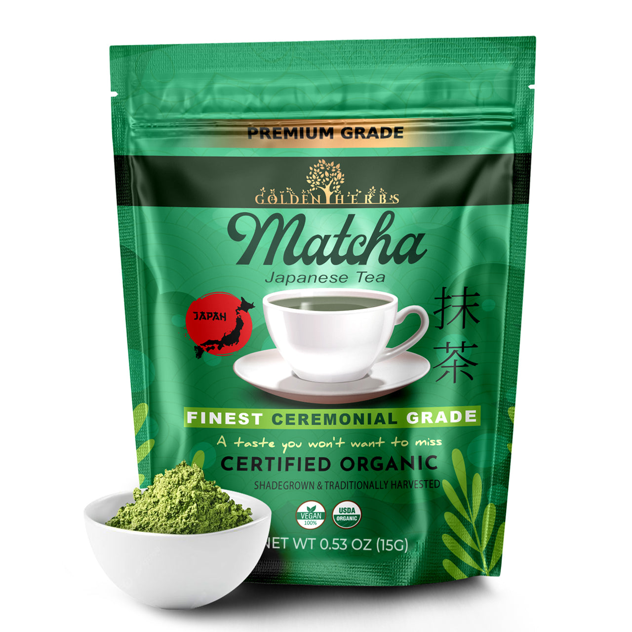 Golden Herbs USDA Organic Japanese Ceremonial Matcha Green Tea Powder – Premium Grade – Packed in USA