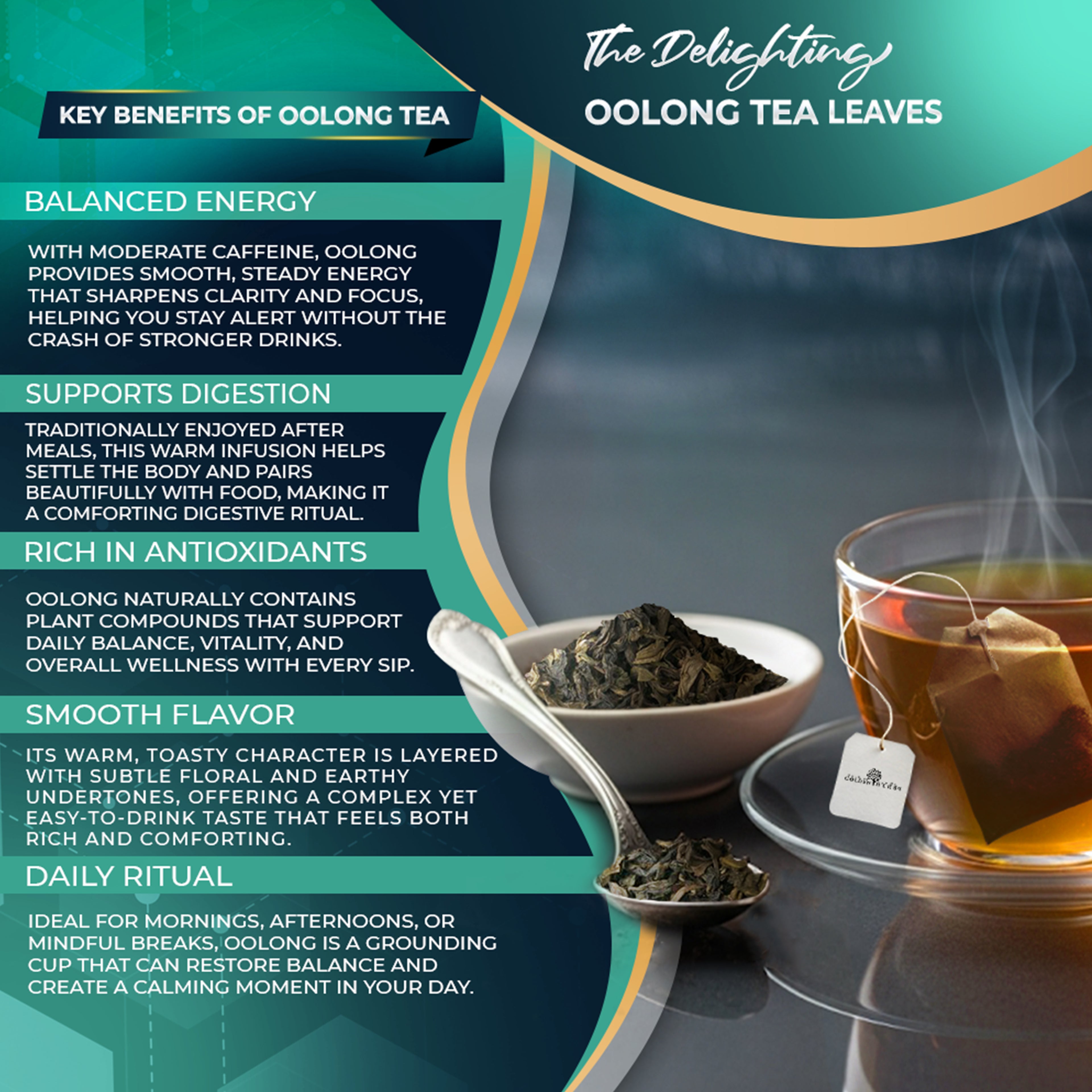 Golden Herbs USDA Organic Japanese Oolong Tea – Lightly Oxidized for Smooth Flavor & Aromatic Notes – 30 Tea Bags – Packed in USA