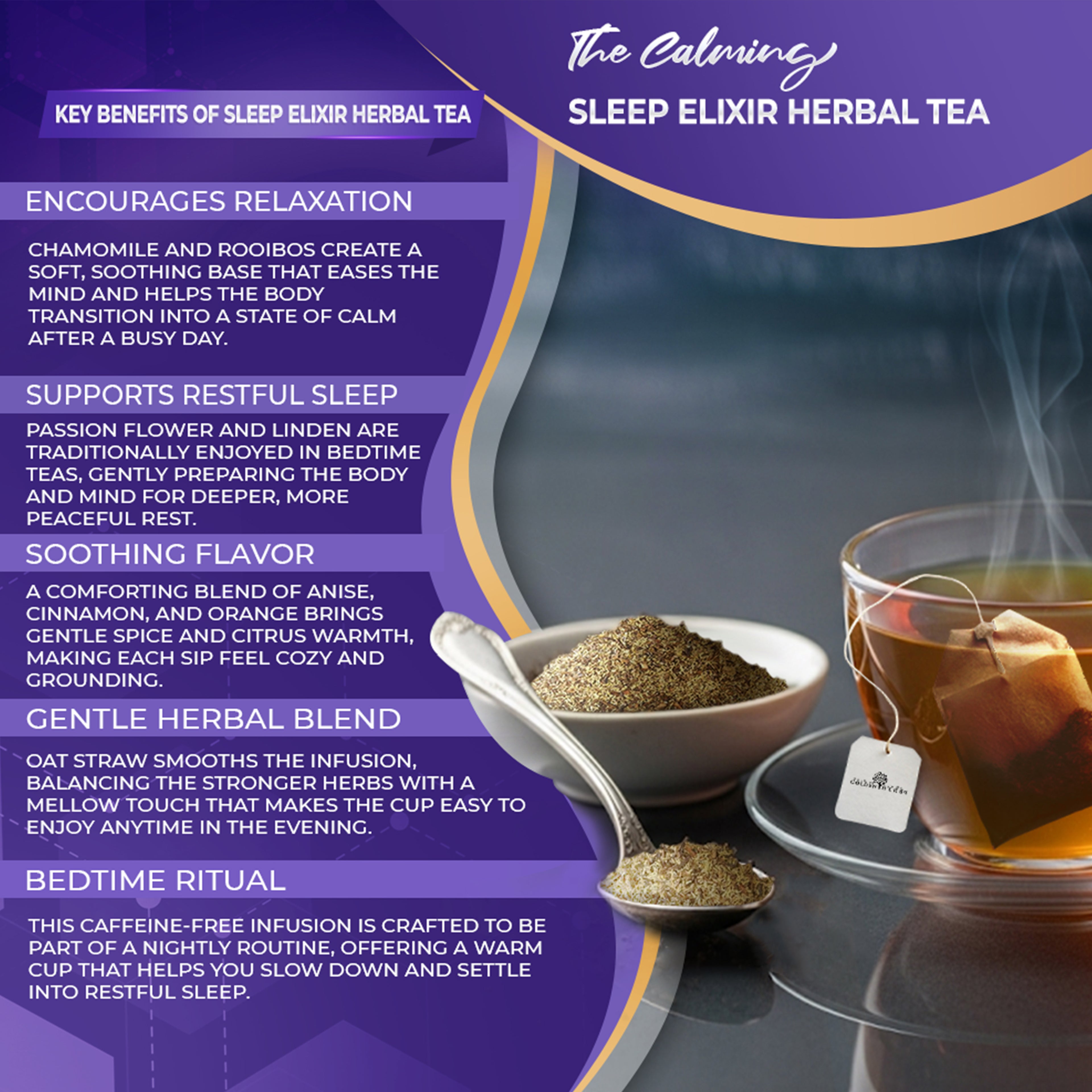 Golden Herbs USDA Organic Sleep Elixir Herbal Tea – Relaxing Bedtime Blend with Chamomile & Herbs – 30 Naturally Caffeine-Free Tea Bags – Packed in USA