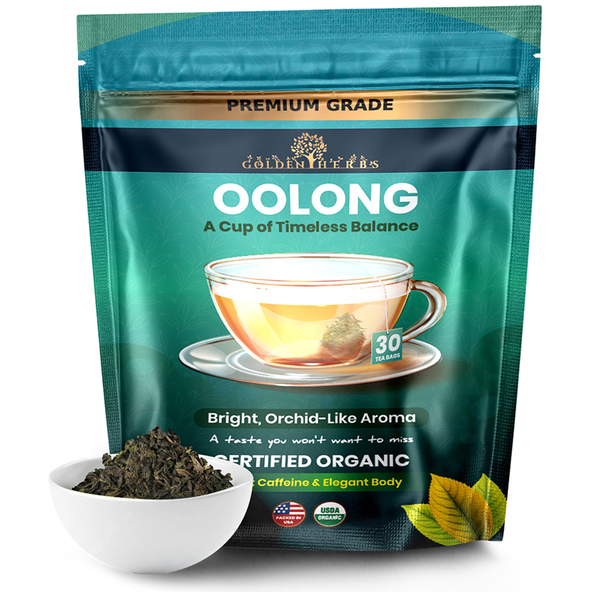 Golden Herbs USDA Organic Japanese Oolong Tea – Lightly Oxidized for Smooth Flavor & Aromatic Notes – 30 Tea Bags – Packed in USA