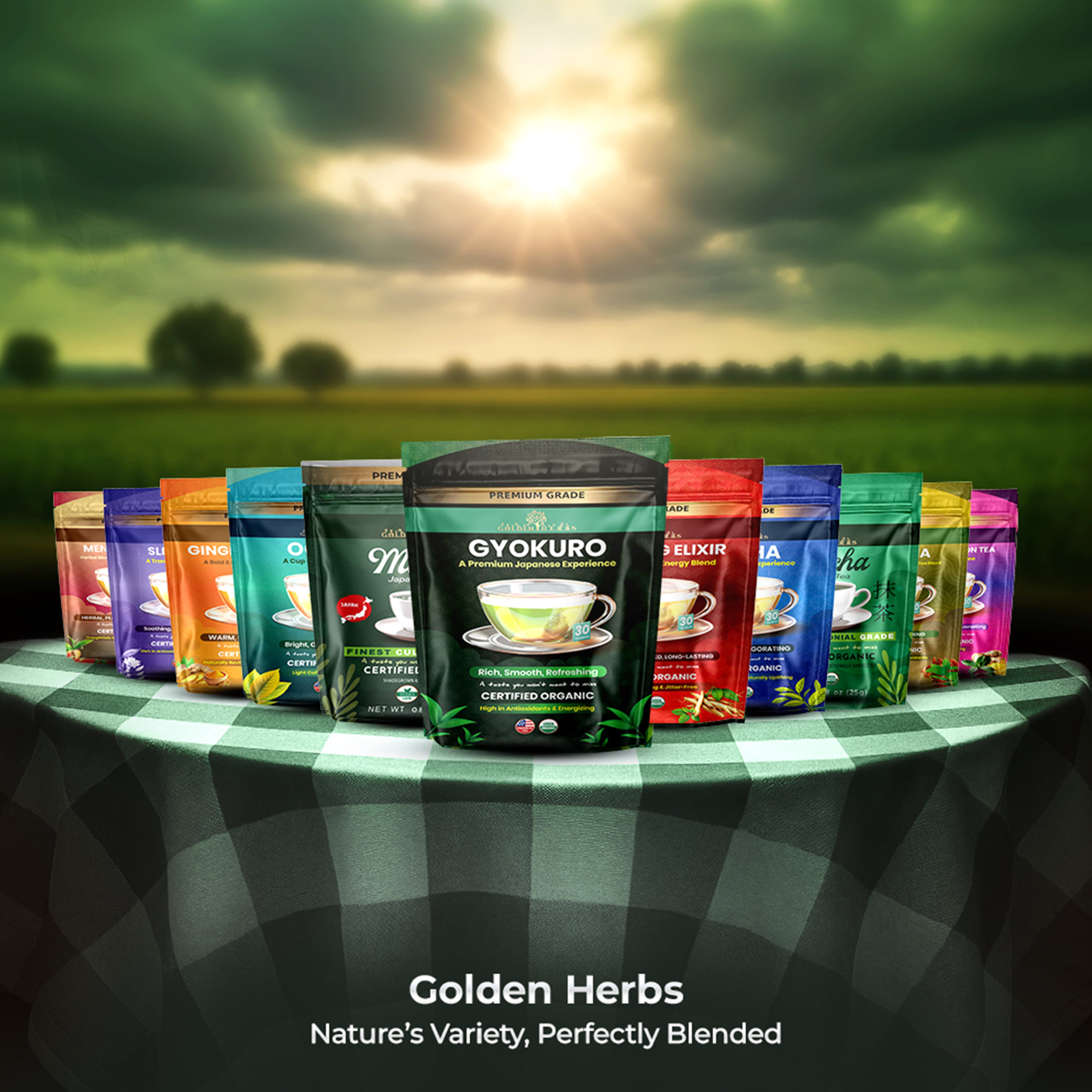 Golden Herbs USDA Organic Japanese Gyokuro Green Tea – Premium Shade-Grown Leaves – Rich Umami Flavor – 30 Tea Bags – Packed in USA