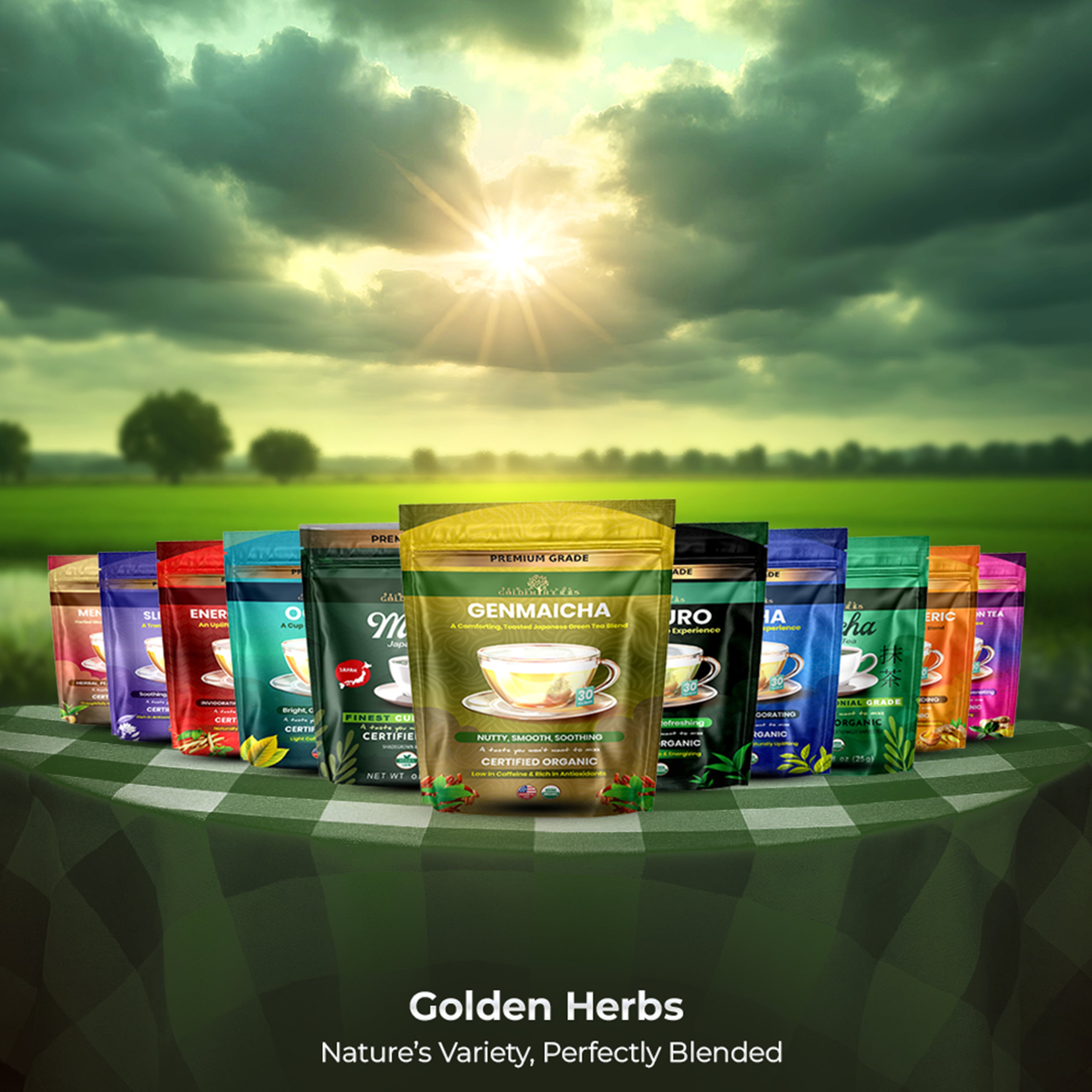 Golden Herbs USDA Organic Japanese Genmaicha Green Tea – Premium Roasted Brown Rice Blend – Nutty Flavor – 30 Tea Bags – Packed in USA