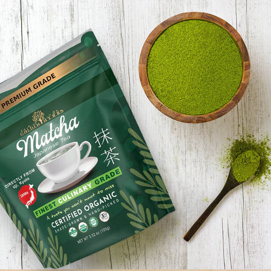 Golden Herbs USDA Organic Japanese Culinary Matcha Green Tea Powder – Smooth Flavor for Lattes, Baking & Smoothies – Packed in USA
