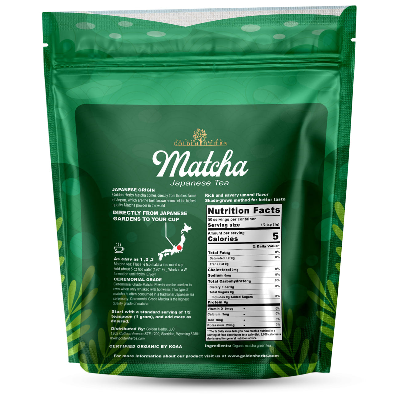 Golden Herbs USDA Organic Japanese Ceremonial Matcha Green Tea Powder – Premium Grade – Packed in USA