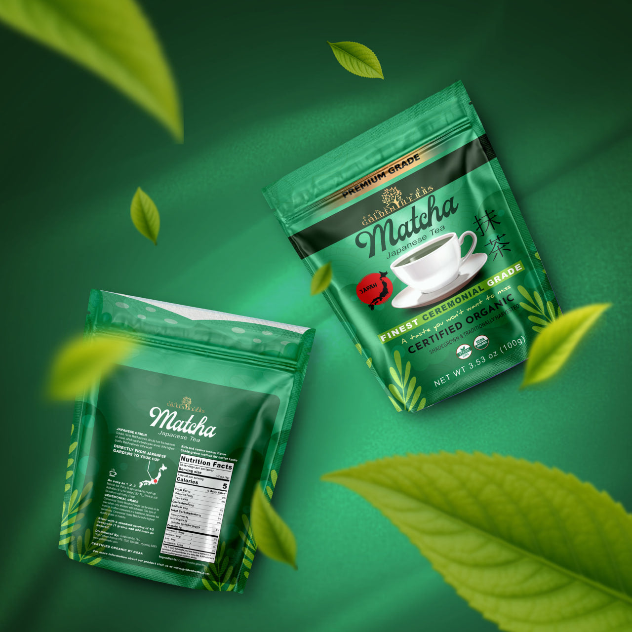 Golden Herbs USDA Organic Japanese Ceremonial Matcha Green Tea Powder – Premium Grade – Packed in USA