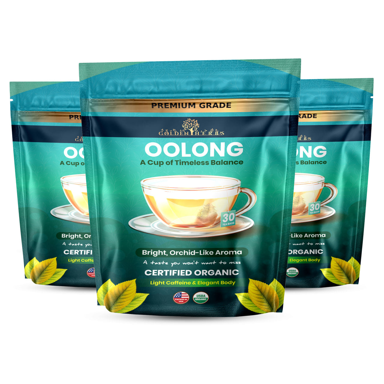 Golden Herbs USDA Organic Japanese Oolong Tea – Lightly Oxidized for Smooth Flavor & Aromatic Notes – 30 Tea Bags – Packed in USA