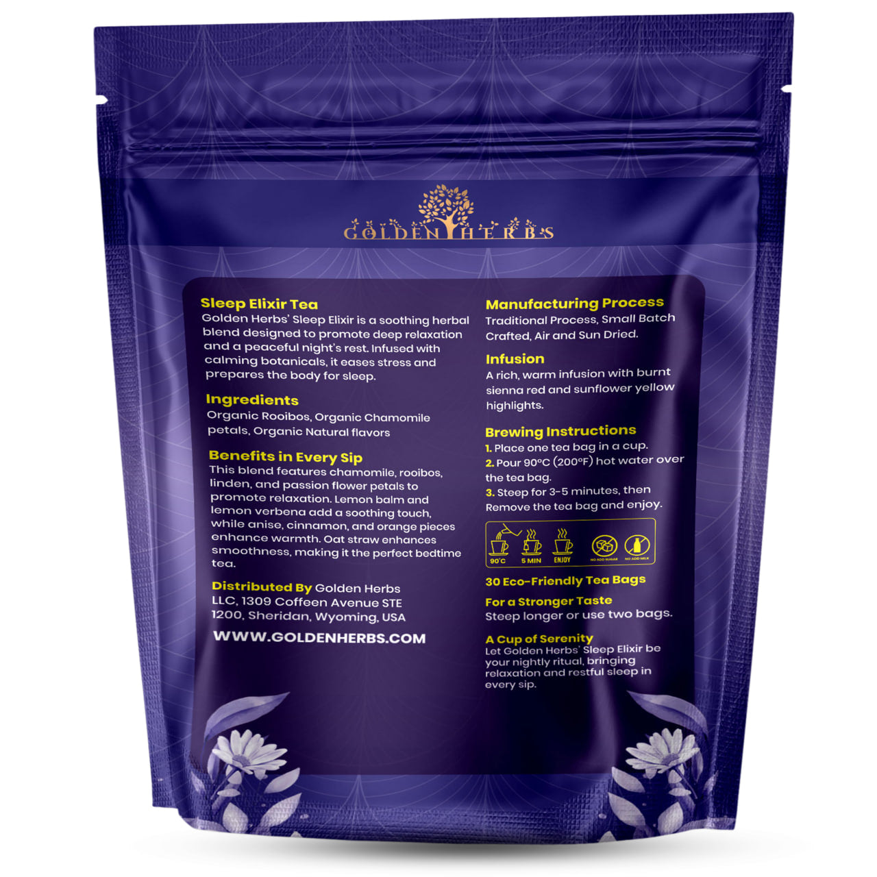 Golden Herbs USDA Organic Sleep Elixir Herbal Tea – Relaxing Bedtime Blend with Chamomile & Herbs – 30 Naturally Caffeine-Free Tea Bags – Packed in USA