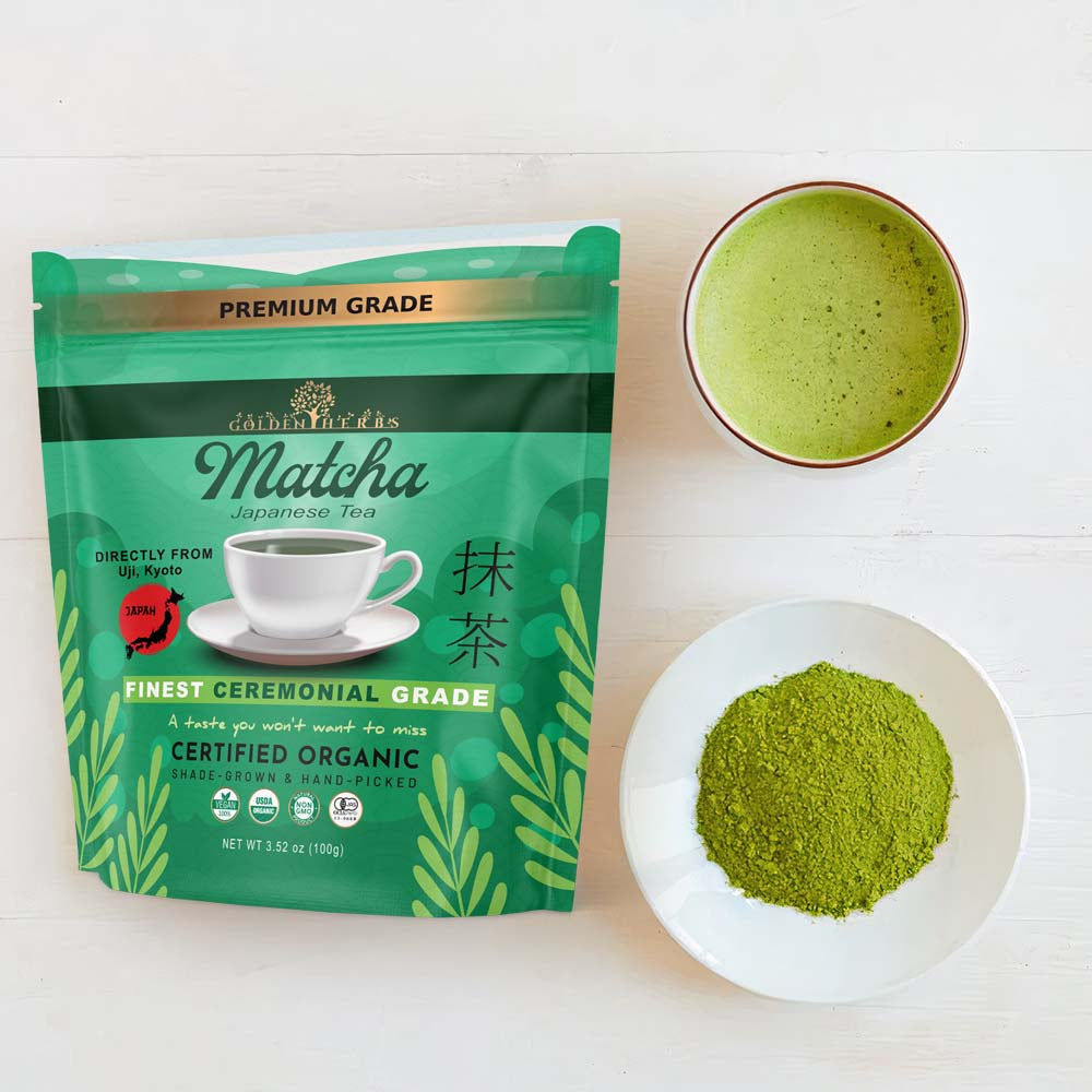Golden Herbs Organic Japanese Ceremonial Grade Matcha Tea - Pouch Bag
