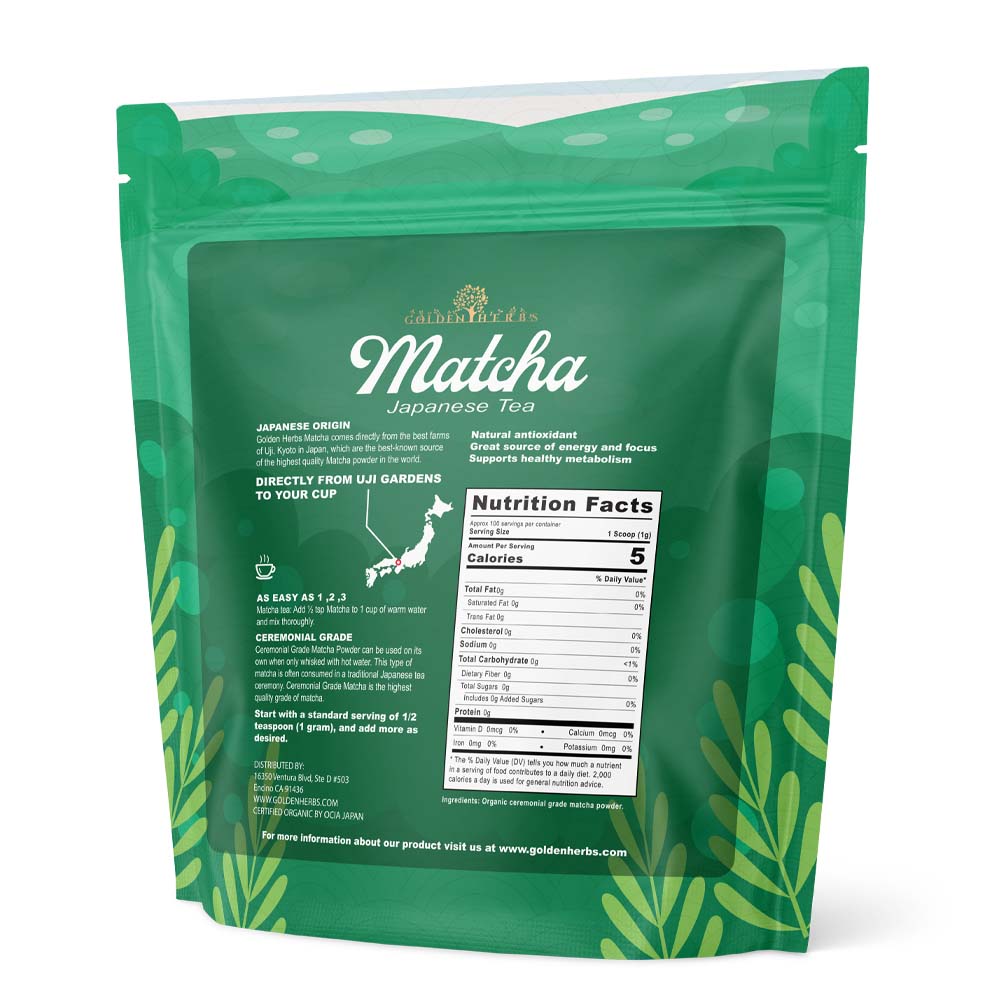 Golden Herbs Organic Japanese Ceremonial Grade Matcha Tea - Pouch Bag