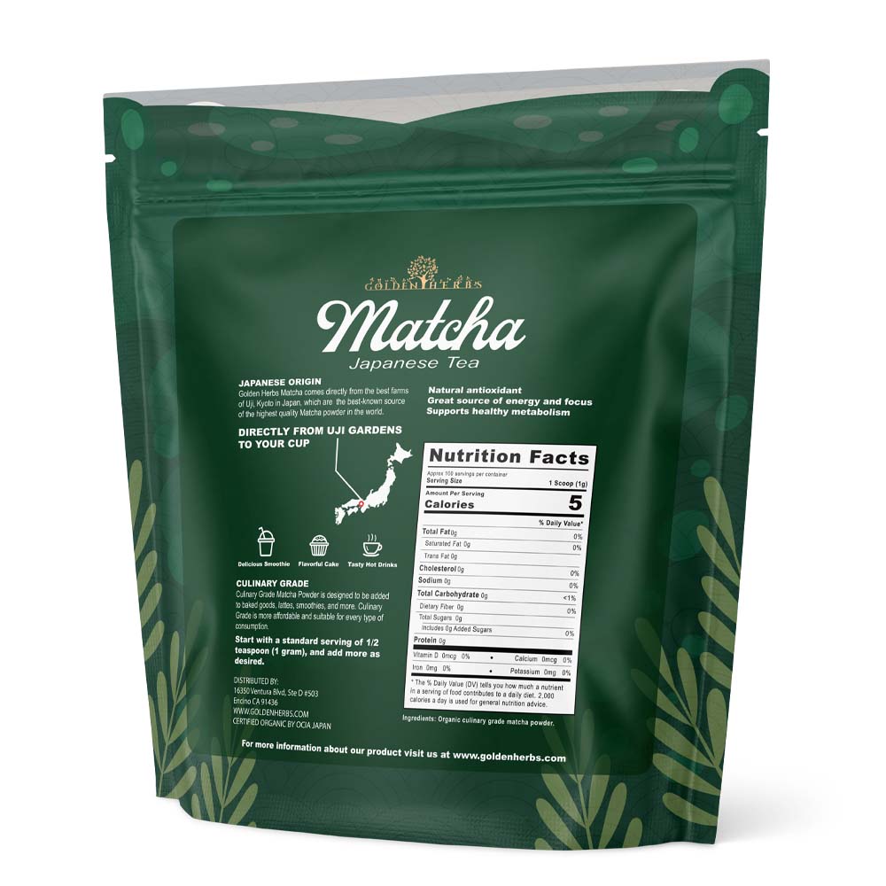 Golden Herbs Organic Japanese Culinary Grade Matcha Tea - Pouch Bag