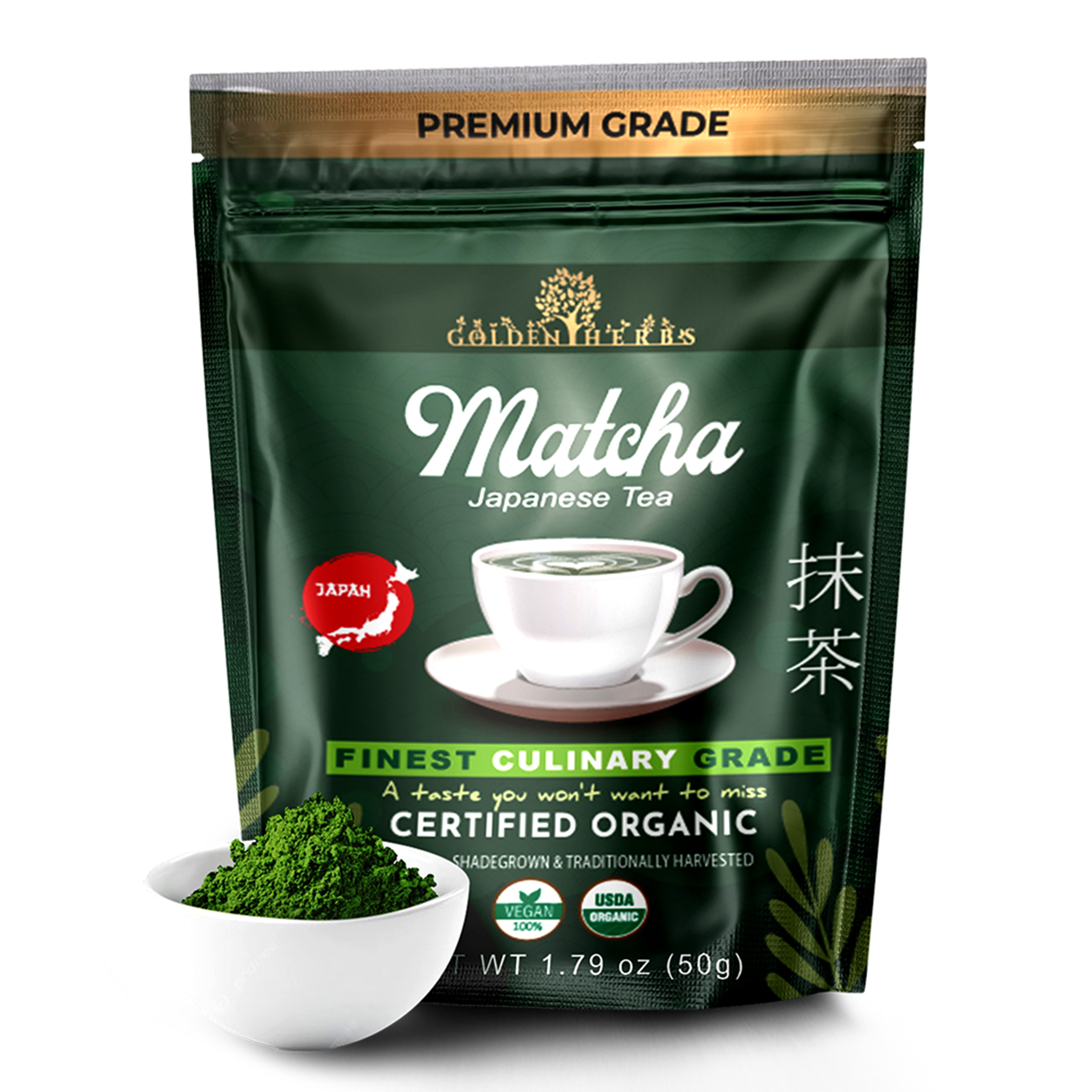 Golden Herbs USDA Organic Japanese Culinary Matcha Green Tea Powder – Smooth Flavor for Lattes, Baking &amp; Smoothies – Packed in USA