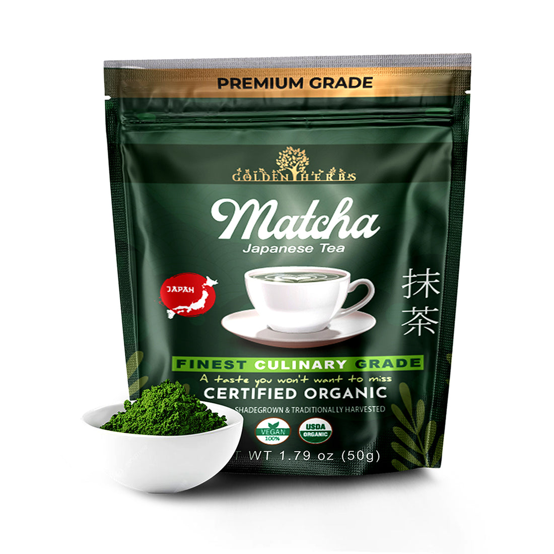 Golden Herbs USDA Organic Japanese Culinary Matcha Green Tea Powder – Smooth Flavor for Lattes, Baking &amp; Smoothies – Packed in USA