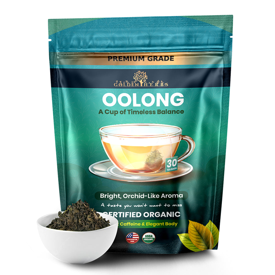 Golden Herbs USDA Organic Japanese Oolong Tea – Lightly Oxidized for Smooth Flavor &amp; Aromatic Notes – 30 Tea Bags – Packed in USA