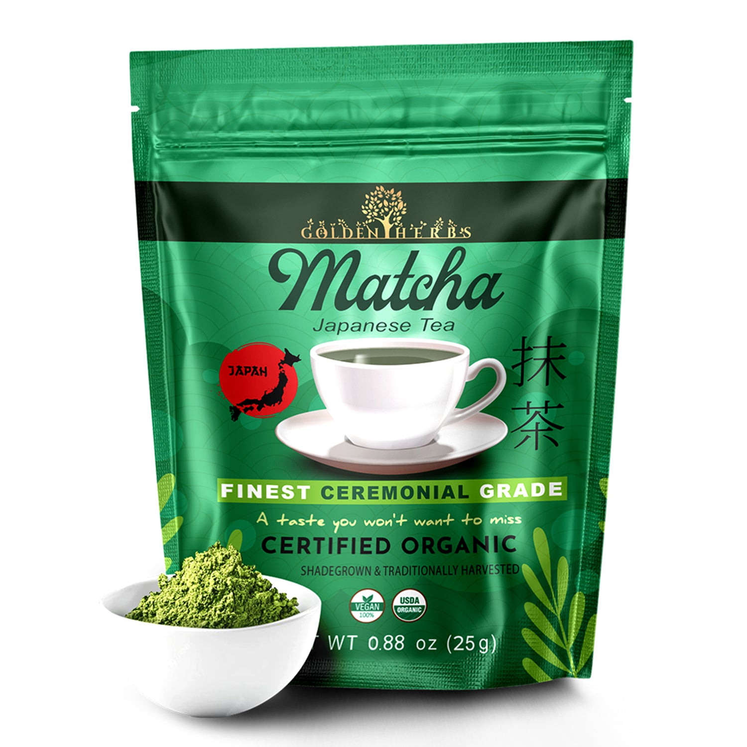 Golden Herbs USDA Organic Japanese Ceremonial Matcha Green Tea Powder – Premium Grade – Packed in USA