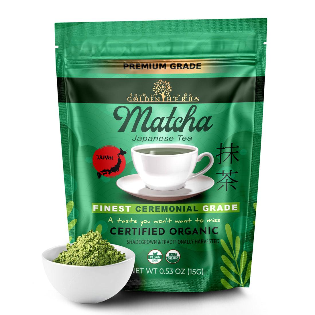 Golden Herbs USDA Organic Japanese Ceremonial Matcha Green Tea Powder – Premium Grade – Packed in USA
