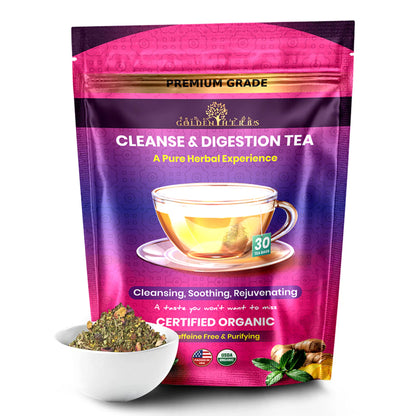 Golden Herbs USDA Organic Cleanse &amp; Digestion Herbal Tea – Natural Detox &amp; Gut Support – 30 Tea Bags – Caffeine-Free – Packed in USA
