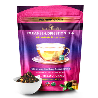 Golden Herbs USDA Organic Cleanse &amp; Digestion Herbal Tea – Natural Detox &amp; Gut Support – 30 Tea Bags – Caffeine-Free – Packed in the USA