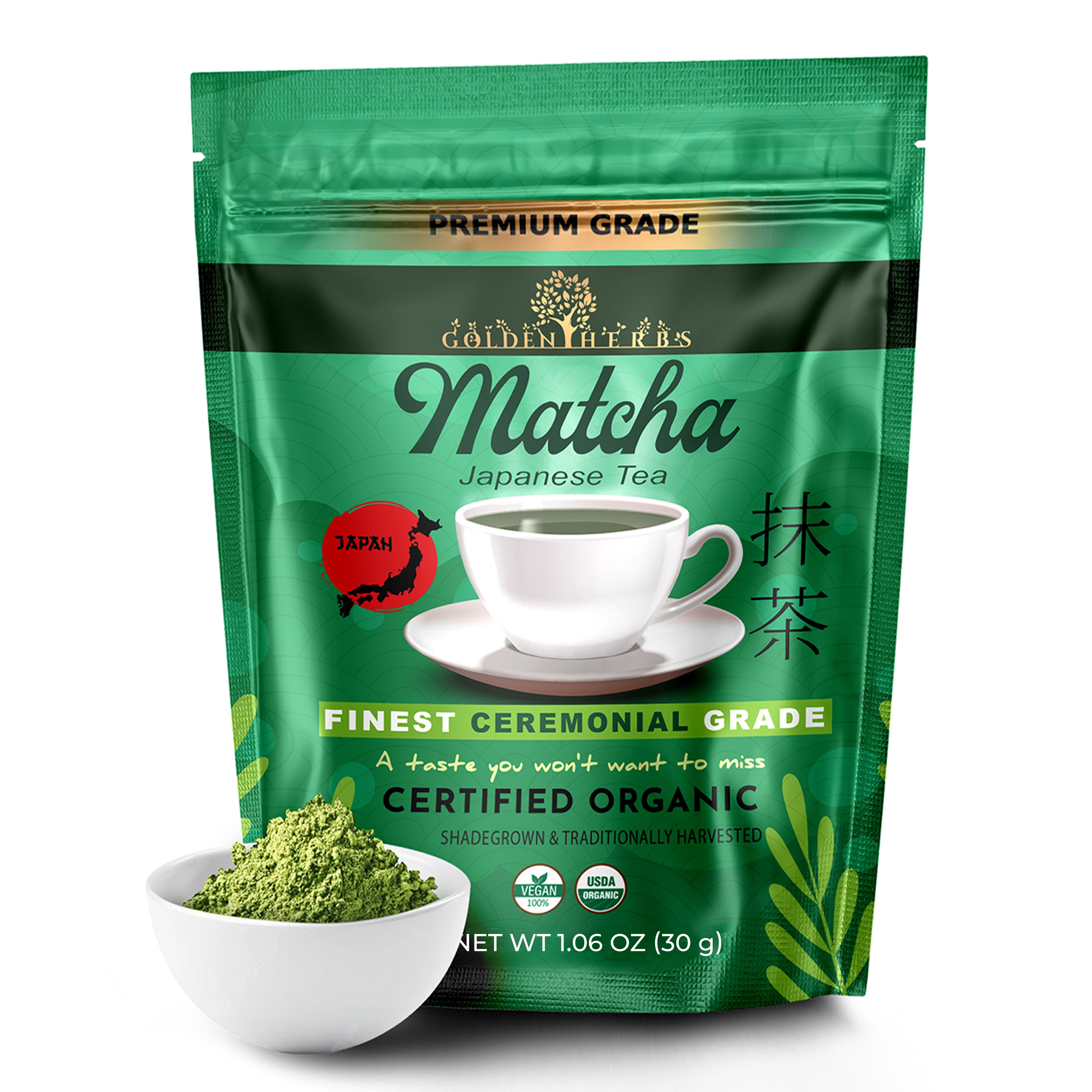Golden Herbs USDA Organic Japanese Ceremonial Matcha Green Tea Powder – Premium Grade – Packed in USA