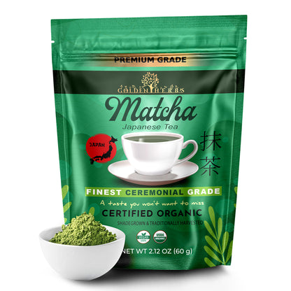 Golden Herbs USDA Organic Japanese Ceremonial Matcha Green Tea Powder – Premium Grade – Packed in USA