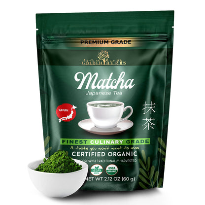 Golden Herbs USDA Organic Japanese Culinary Matcha Green Tea Powder – Smooth Flavor for Lattes, Baking &amp; Smoothies – Packed in USA