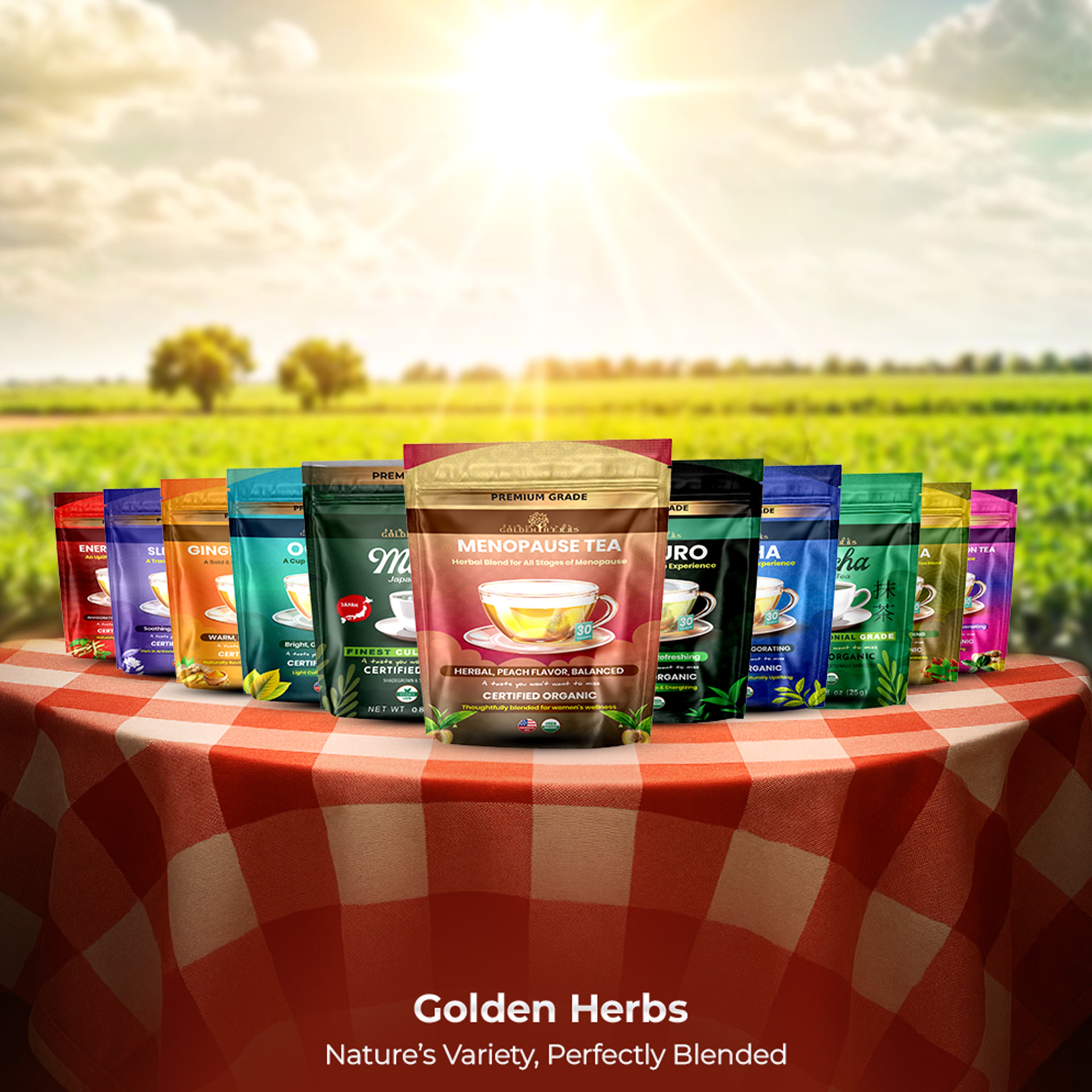 Golden Herbs USDA Organic Menopause Wellness Herbal Tea – 30 Caffeine-Free Tea Bags – Soothing Blend for Comfort &amp; Balance – Packed in USA