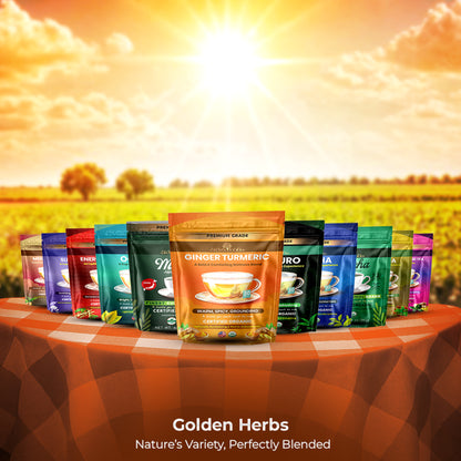 Golden Herbs USDA Organic Ginger Turmeric Herbal Tea – 30 Tea Bags – Warming, Anti-Inflammatory &amp; Immune Support – Packed in USA