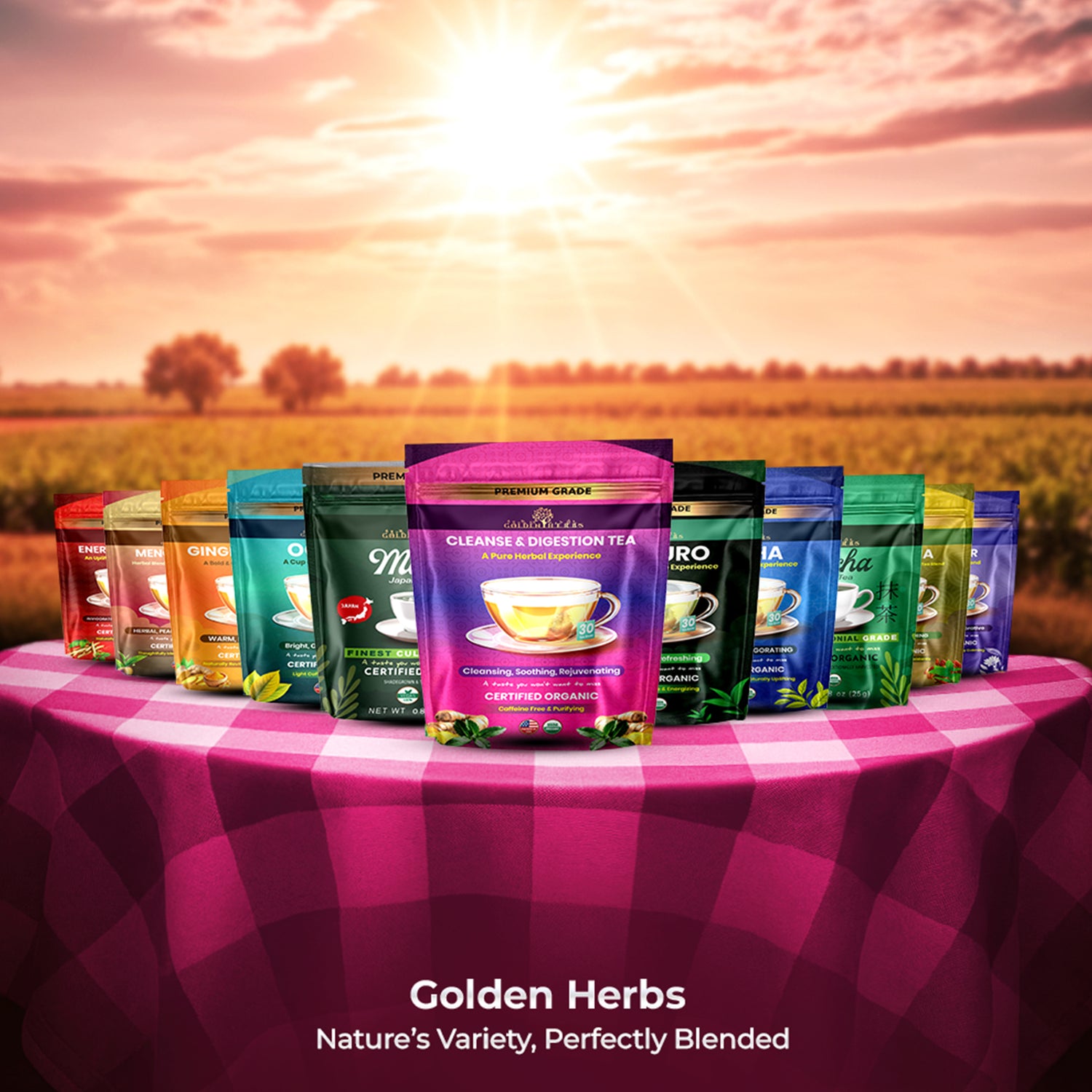 Golden Herbs USDA Organic Cleanse &amp; Digestion Herbal Tea – Natural Detox &amp; Gut Support – 30 Tea Bags – Caffeine-Free – Packed in the USA