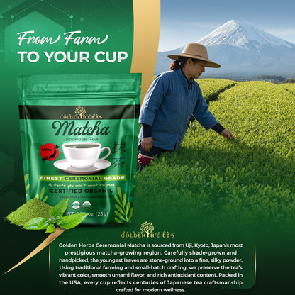 Golden Herbs USDA Organic Japanese Ceremonial Matcha Green Tea Powder – Premium Grade – Packed in USA