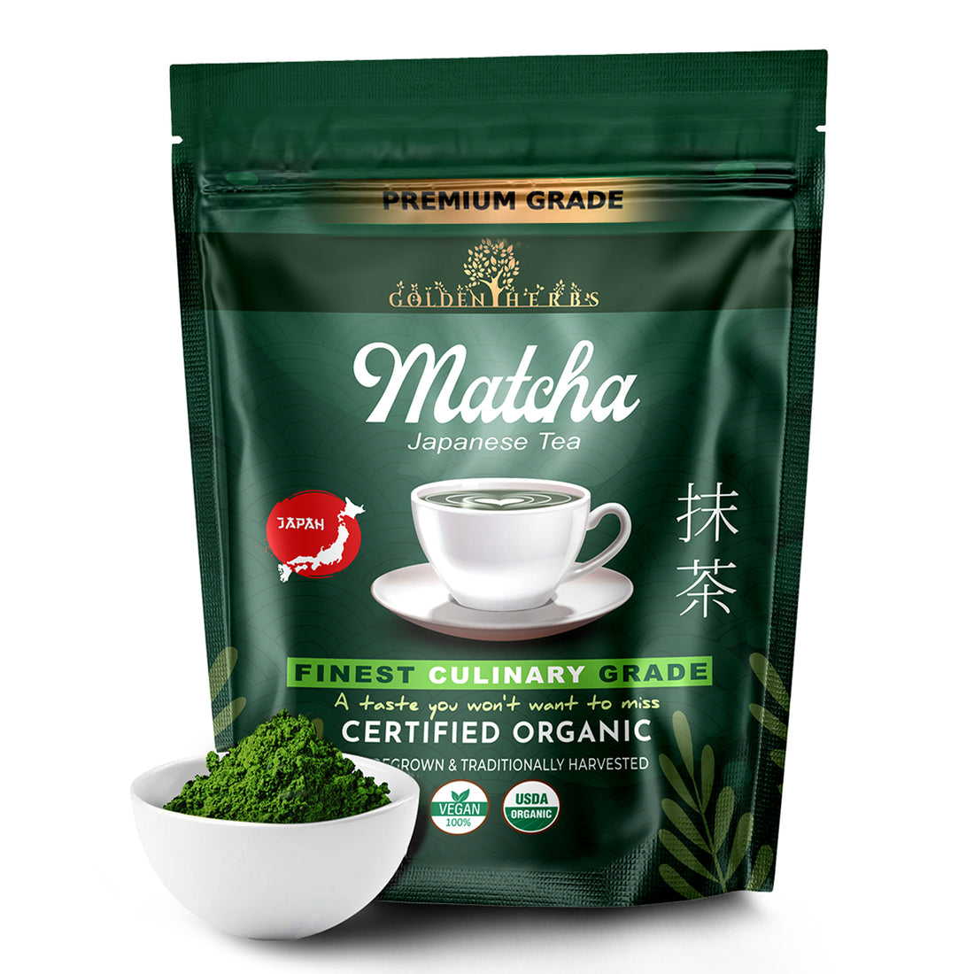 Golden Herbs USDA Organic Japanese Culinary Matcha Green Tea Powder – Smooth Flavor for Lattes, Baking &amp; Smoothies – Packed in USA
