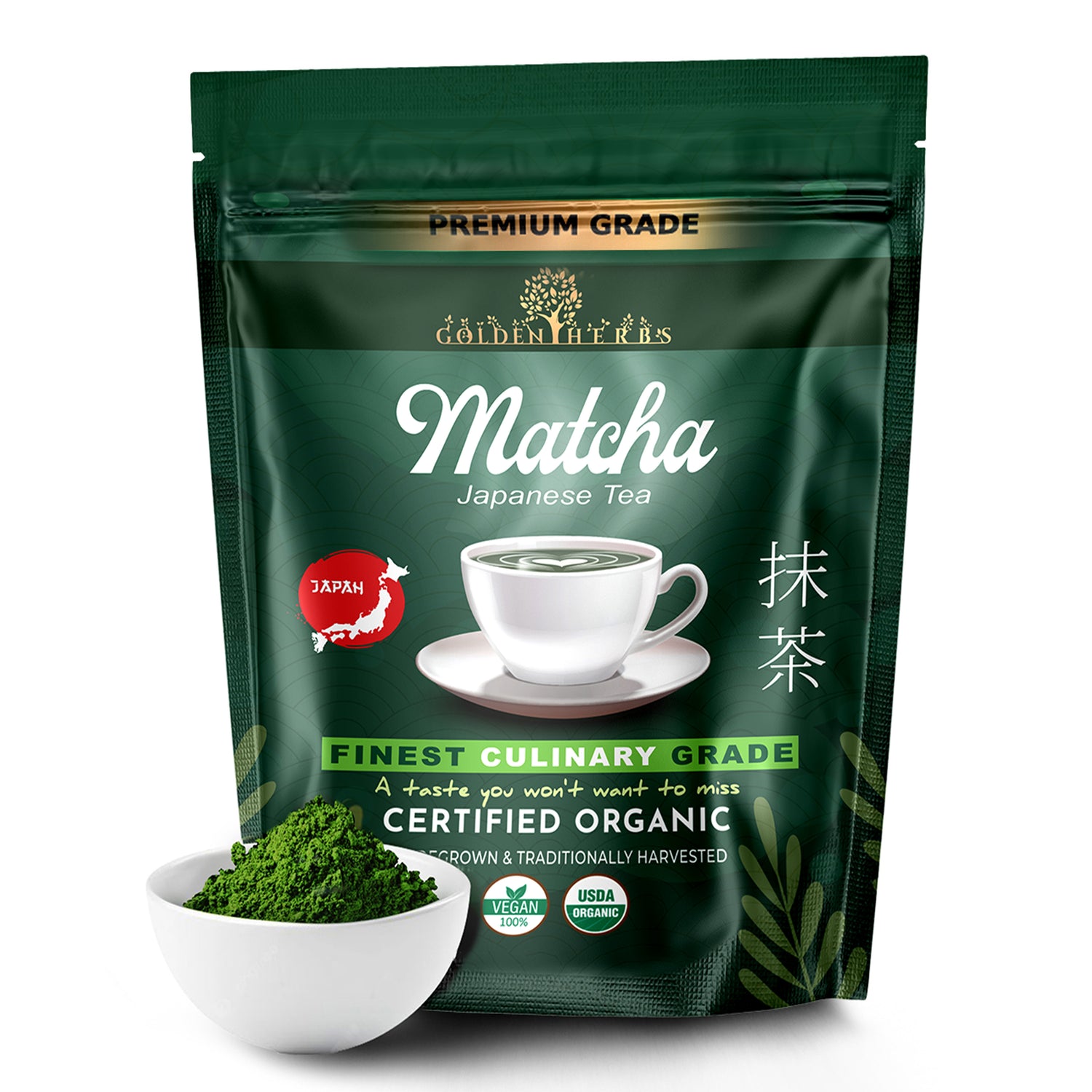 Golden Herbs USDA Organic Japanese Culinary Matcha Green Tea Powder – Smooth Flavor for Lattes, Baking &amp; Smoothies – Packed in USA