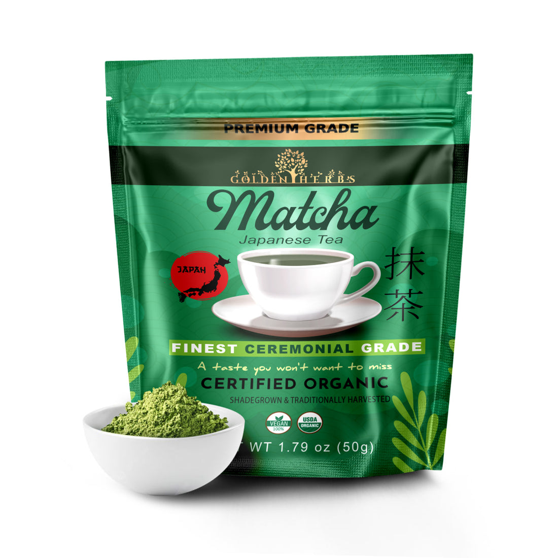 Golden Herbs USDA Organic Japanese Ceremonial Matcha Green Tea Powder – Premium Grade – Packed in USA