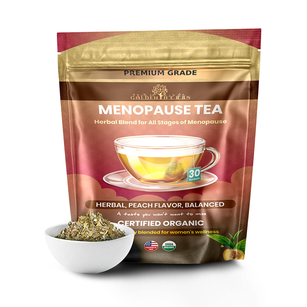 Golden Herbs USDA Organic Menopause Wellness Herbal Tea – 30 Caffeine-Free Tea Bags – Soothing Blend for Comfort &amp; Balance – Packed in USA