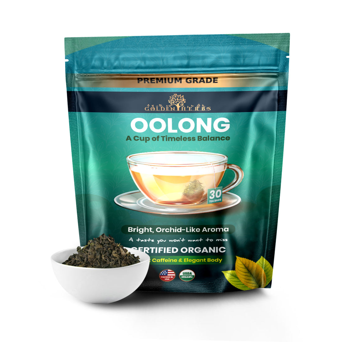 Golden Herbs USDA Organic Japanese Oolong Tea – Lightly Oxidized for Smooth Flavor &amp; Aromatic Notes – 30 Tea Bags – Packed in USA